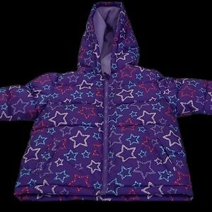 Faded Glory Toddler Puffer Jacket 24M Purple Star Print Hooded Winter Coat NWOT